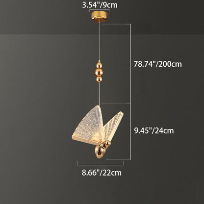 Contemporary Scandinavian Butterfly Beads Zinc Alloy Iron Acrylic LED Pendant Light for Living Room
