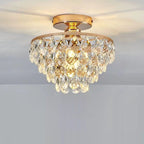 Modern Luxury Round Cone Teardrop Iron Crystal 1-Light Semi-Flush Mount Ceiling Light For Living Room