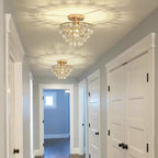 Modern Luxury Round Cone Teardrop Iron Crystal 1-Light Semi-Flush Mount Ceiling Light For Living Room