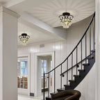 Modern Luxury Round Cone Teardrop Iron Crystal 1-Light Semi-Flush Mount Ceiling Light For Living Room