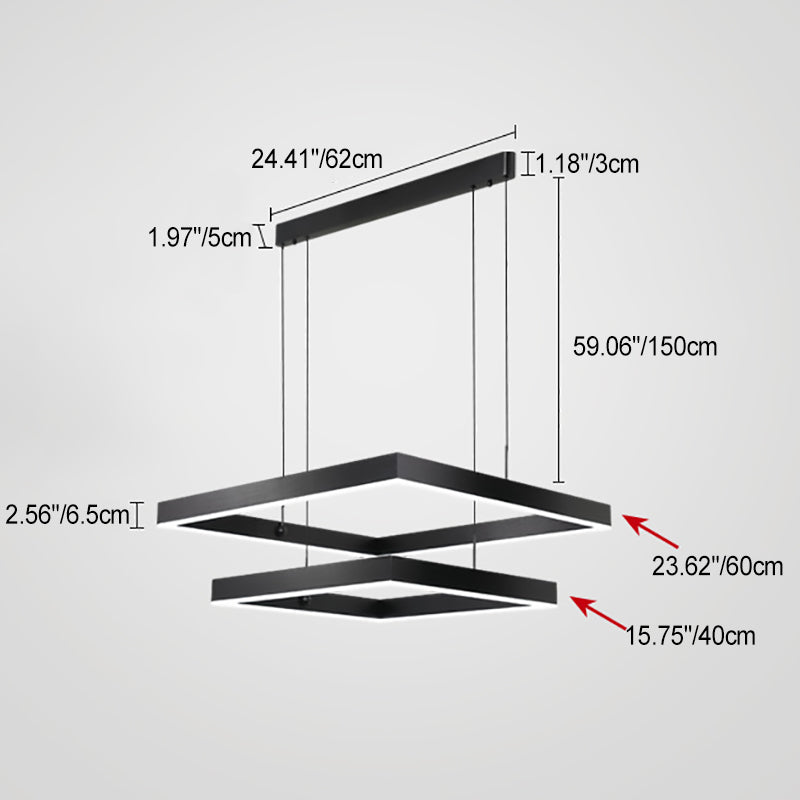 Contemporary Scandinavian Square Rectangular Double Tier Iron Aluminum Acrylic LED Pendant Light for Living Room BulbSquare