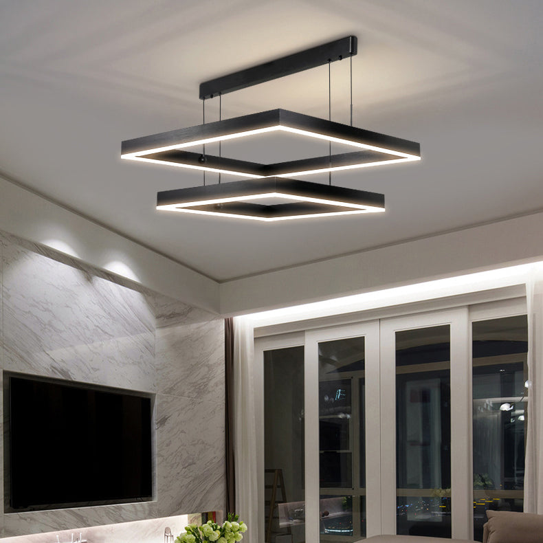 Contemporary Scandinavian Square Rectangular Double Tier Iron Aluminum Acrylic LED Pendant Light for Living Room BulbSquare