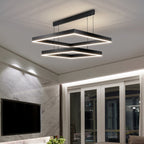 Contemporary Scandinavian Square Rectangular Double Tier Iron Aluminum Acrylic LED Pendant Light for Living Room BulbSquare