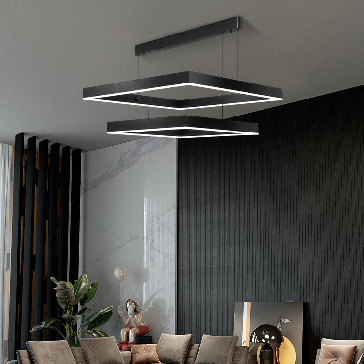 Contemporary Scandinavian Square Rectangular Double Tier Iron Aluminum Acrylic LED Pendant Light For Living Room