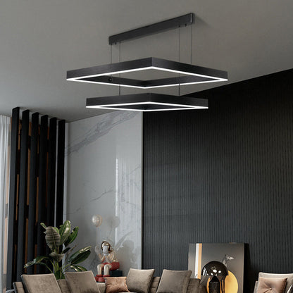 Contemporary Scandinavian Square Rectangular Double Tier Iron Aluminum Acrylic LED Pendant Light For Living Room