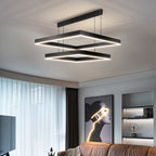 Contemporary Scandinavian Square Rectangular Double Tier Iron Aluminum Acrylic LED Pendant Light for Living Room BulbSquare
