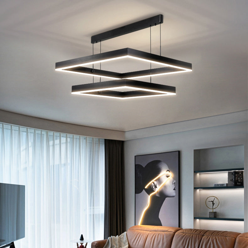 Contemporary Scandinavian Square Rectangular Double Tier Iron Aluminum Acrylic LED Pendant Light for Living Room BulbSquare