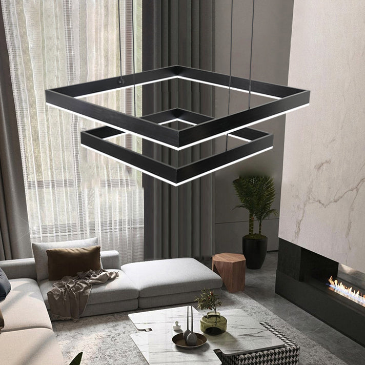 Contemporary Scandinavian Square Rectangular Double Tier Iron Aluminum Acrylic LED Pendant Light For Living Room