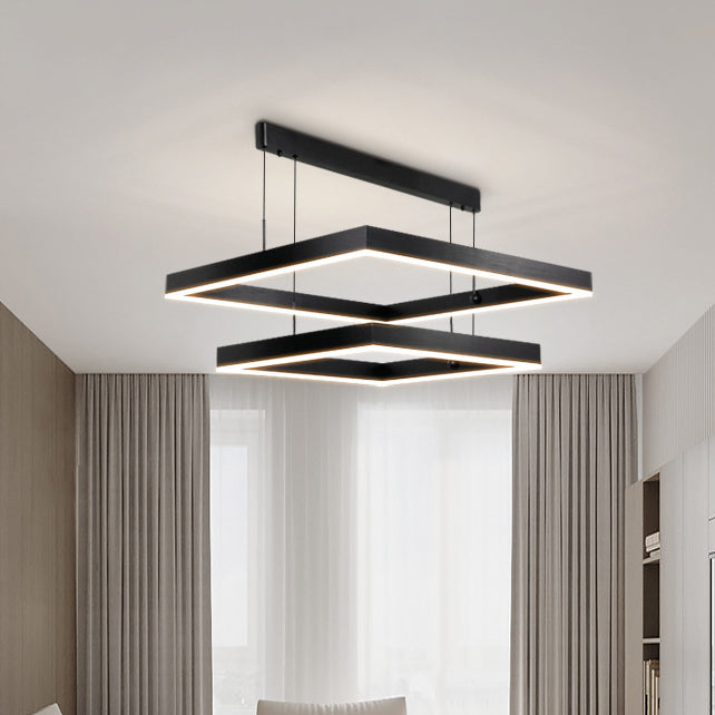 Contemporary Scandinavian Square Rectangular Double Tier Iron Aluminum Acrylic LED Pendant Light for Living Room BulbSquare
