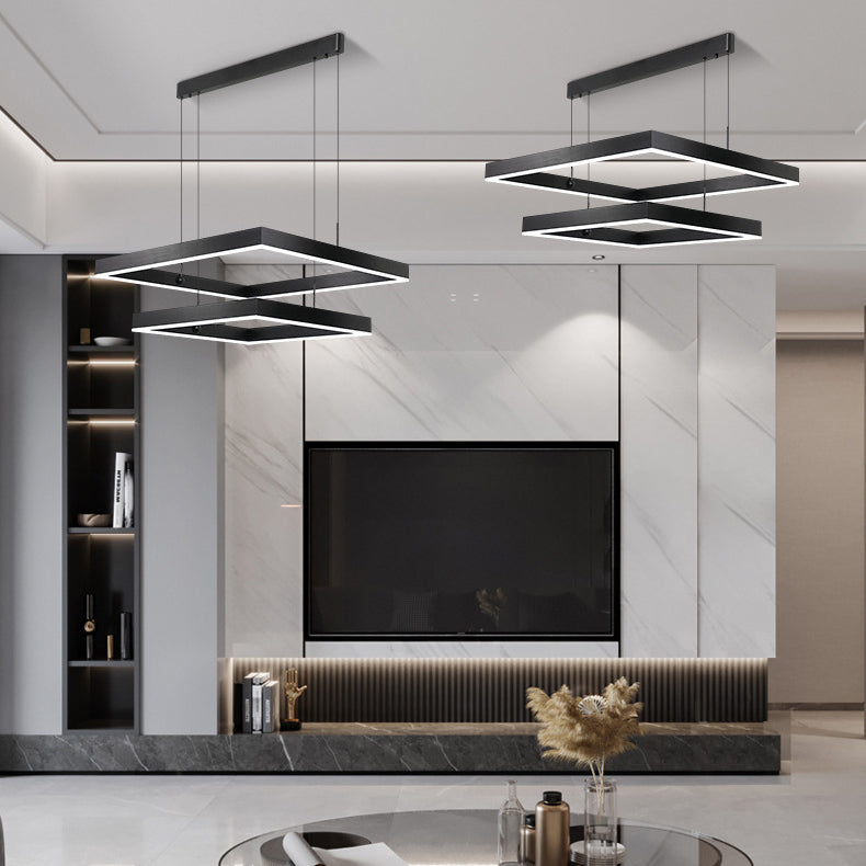 Contemporary Scandinavian Square Rectangular Double Tier Iron Aluminum Acrylic LED Pendant Light for Living Room BulbSquare