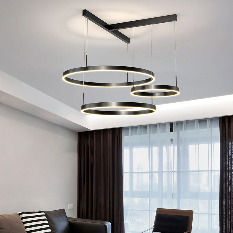 Contemporary Scandinavian Round Multi Tier T-Base Aluminum Acrylic LED Pendant Light For Living Room
