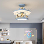 Contemporary Creative Cartoon Kids Round Carousel Iron Pe LED Semi-flush Mount Lighting for Bedroom