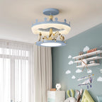 Contemporary Creative Cartoon Kids Round Carousel Iron Pe LED Semi-flush Mount Lighting for Bedroom