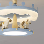 Contemporary Creative Cartoon Kids Round Carousel Iron Pe LED Semi-flush Mount Lighting for Bedroom