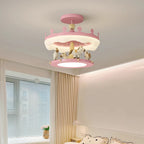 Contemporary Creative Cartoon Kids Round Carousel Iron Pe LED Semi-flush Mount Lighting for Bedroom
