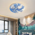 Contemporary Creative Moon Earth Semicircle Solid Wood Iron Acrylic LED Flush Mount Ceiling Light for Bedroom BulbSquare