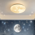 Contemporary Creative Moon Earth Semicircle Solid Wood Iron Acrylic LED Flush Mount Ceiling Light for Bedroom BulbSquare