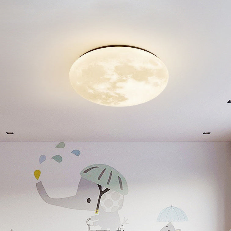 Contemporary Creative Moon Earth Semicircle Solid Wood Iron Acrylic LED Flush Mount Ceiling Light for Bedroom