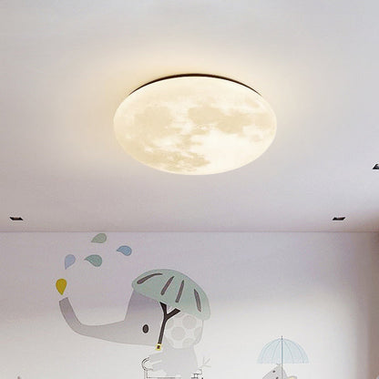 Contemporary Creative Moon Earth Semicircle Solid Wood Iron Acrylic LED Flush Mount Ceiling Light for Bedroom