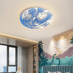 Contemporary Creative Moon Earth Semicircle Solid Wood Iron Acrylic LED Flush Mount Ceiling Light for Bedroom BulbSquare