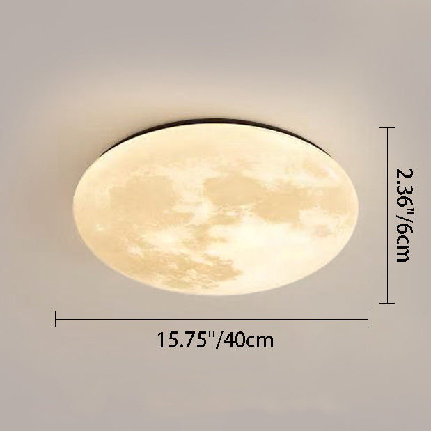 Contemporary Creative Moon Earth Semicircle Solid Wood Iron Acrylic LED Flush Mount Ceiling Light for Bedroom