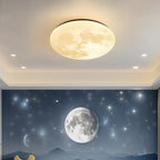 Contemporary Creative Moon Earth Semicircle Solid Wood Iron Acrylic LED Flush Mount Ceiling Light for Bedroom BulbSquare