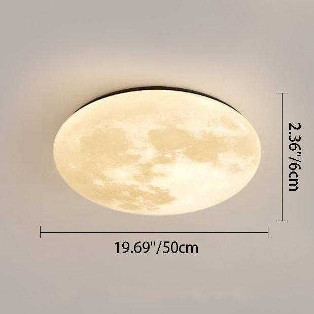 Contemporary Creative Moon Earth Semicircle Solid Wood Iron Acrylic LED Flush Mount Ceiling Light for Bedroom