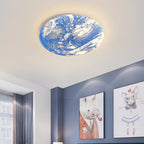 Contemporary Creative Moon Earth Semicircle Solid Wood Iron Acrylic LED Flush Mount Ceiling Light for Bedroom BulbSquare