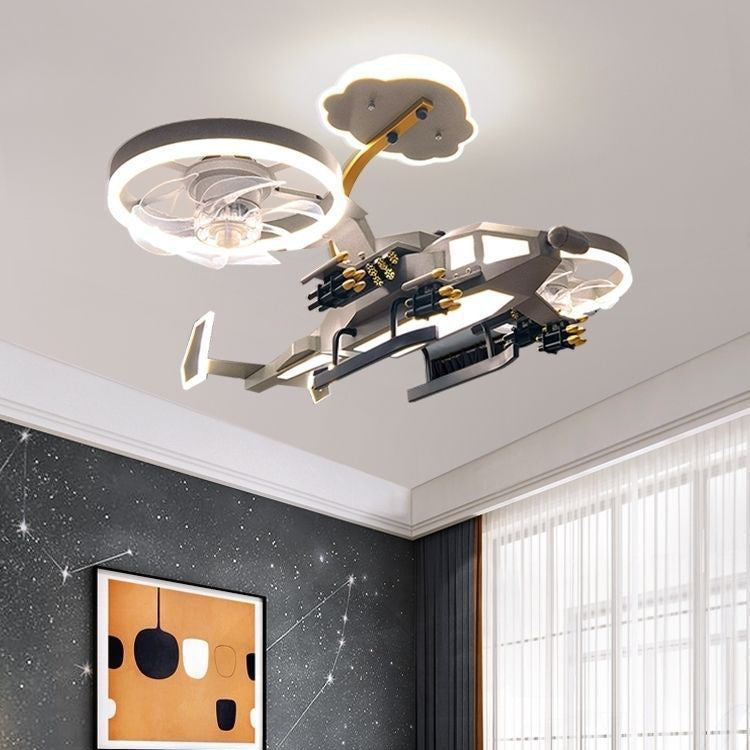 Lumendat Contemporary Creative Kids Airplane Acrylic LED Flush Mount Ceiling Fan Light For Bedroom Lumendat