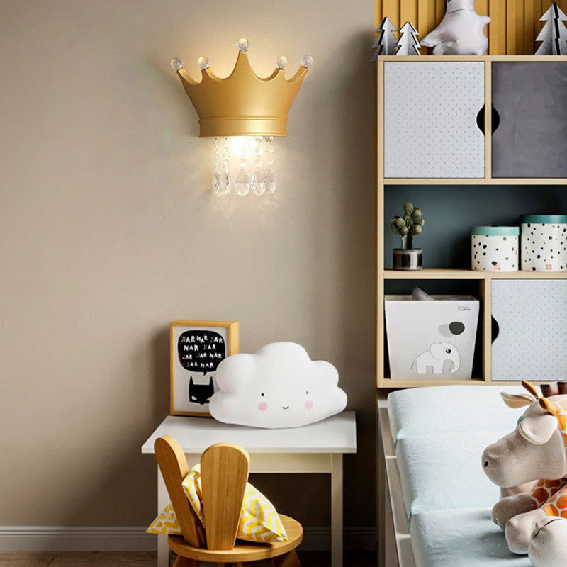 Lumendat Contemporary Scandinavian Kids Crown Water Drops Resin Crystal 2-Light Wall Sconce Lamp For Bedroom Lumendat