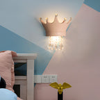 Lumendat Contemporary Scandinavian Kids Crown Water Drops Resin Crystal 2-Light Wall Sconce Lamp For Bedroom Lumendat