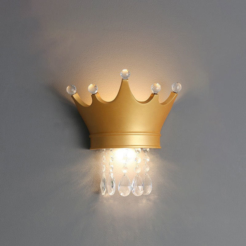 Lumendat Contemporary Scandinavian Kids Crown Water Drops Resin Crystal 2-Light Wall Sconce Lamp For Bedroom Lumendat