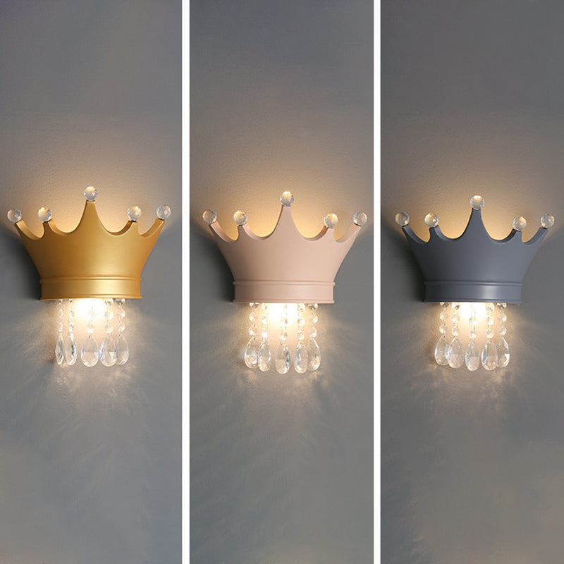 Lumendat Contemporary Scandinavian Kids Crown Water Drops Resin Crystal 2-Light Wall Sconce Lamp For Bedroom Lumendat
