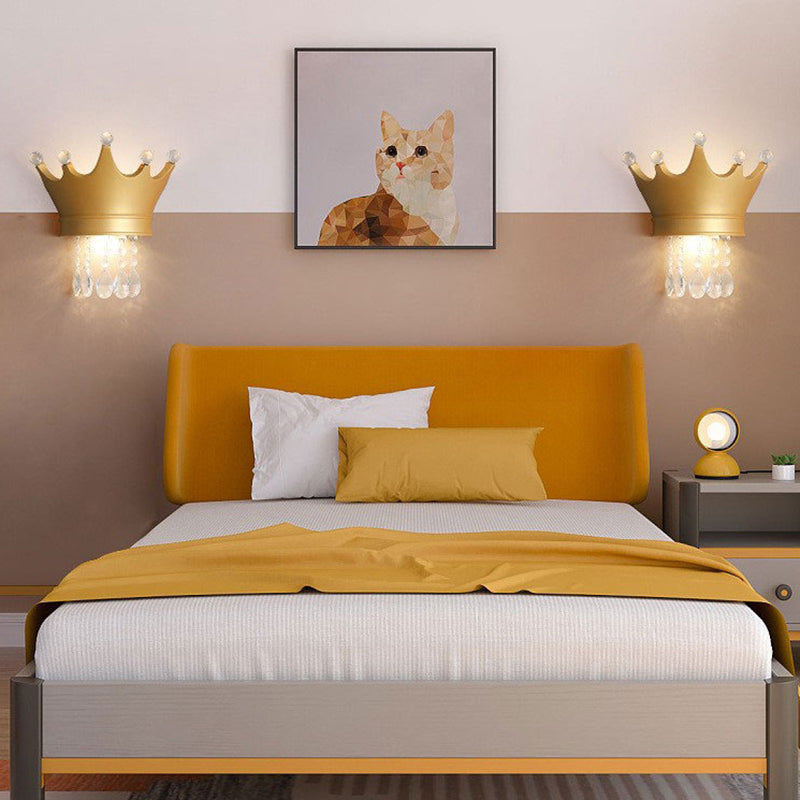 Lumendat Contemporary Scandinavian Kids Crown Water Drops Resin Crystal 2-Light Wall Sconce Lamp For Bedroom Lumendat