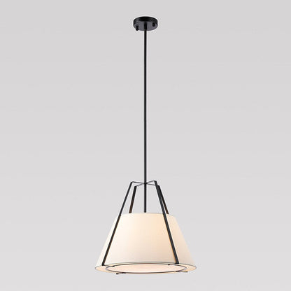 Traditional Chinese Round Table Iron Fabric 3-Light Pendant Light For Living Room
