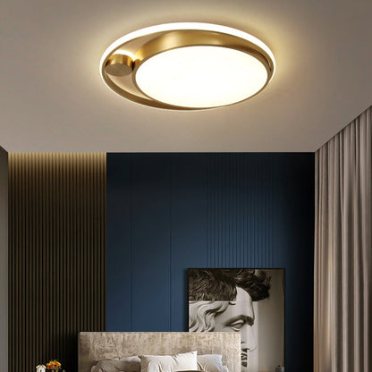 Modern Minimalist Round Combination Copper Acrylic LED Flush Mount Ceiling Light For Bedroom