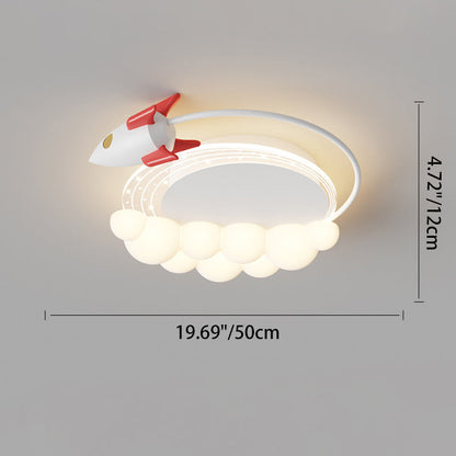 Contemporary Creative Cartoon Kids Rocket Arc Cloud Iron Resin LED Flush Mount Ceiling Light For Bedroom