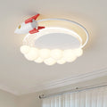 Contemporary Creative Cartoon Kids Rocket Arc Cloud Iron Resin LED Flush Mount Ceiling Light For Bedroom