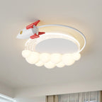 Contemporary Creative Cartoon Kids Rocket Arc Cloud Iron Resin LED Flush Mount Ceiling Light For Bedroom