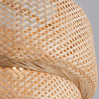 Contemporary Scandinavian Cylinder Reticulated Bamboo 1-Light Pendant Light For Living Room
