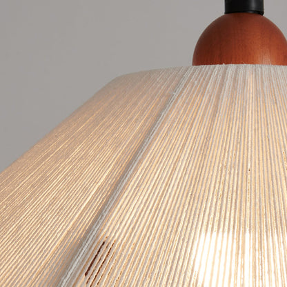 Traditional Vintage Round Table Curved Line Liftable Wooden Fabric 1-Light Pendant Light For Living Room
