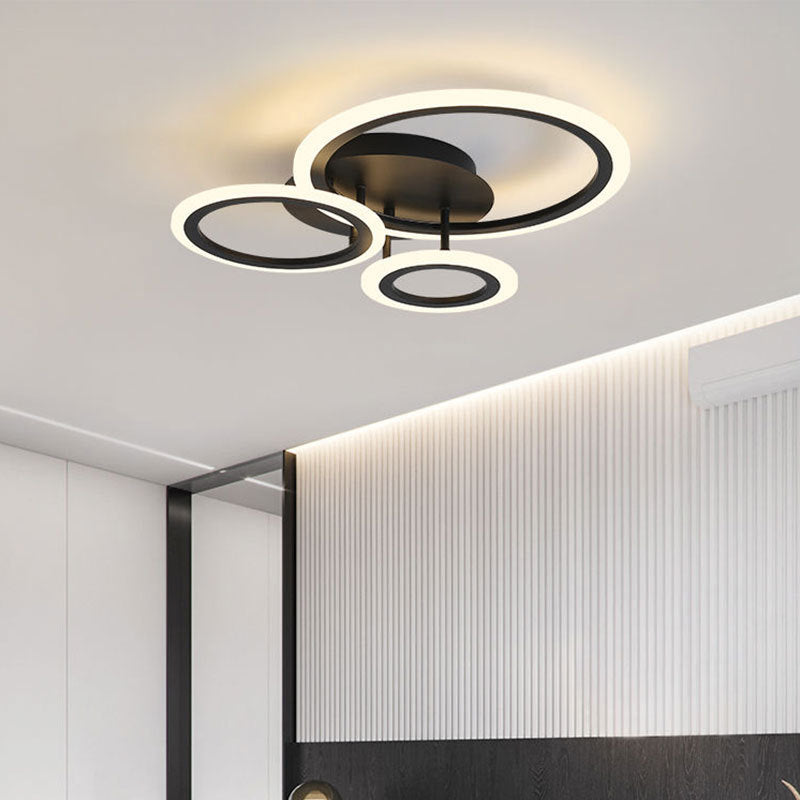 Contemporary Scandinavian Round Square Star Moon Combo Iron Acrylic LED Semi-flush Mount Ceiling Light for Bedroom