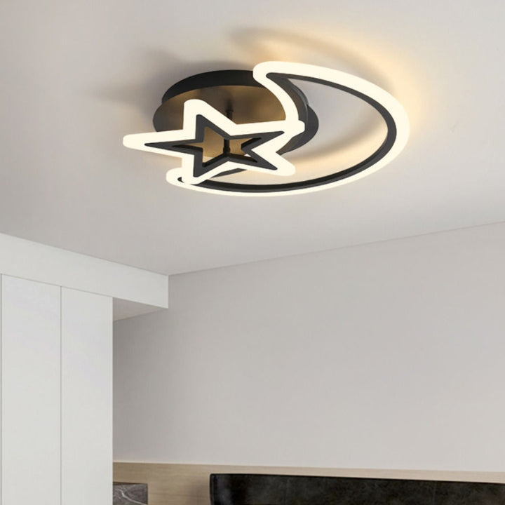 Contemporary Scandinavian Round Square Star Moon Combo Iron Acrylic LED Semi-flush Mount Ceiling Light for Bedroom