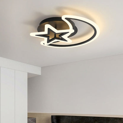 Contemporary Scandinavian Round Square Star Moon Combo Iron Acrylic LED Semi-flush Mount Ceiling Light for Bedroom
