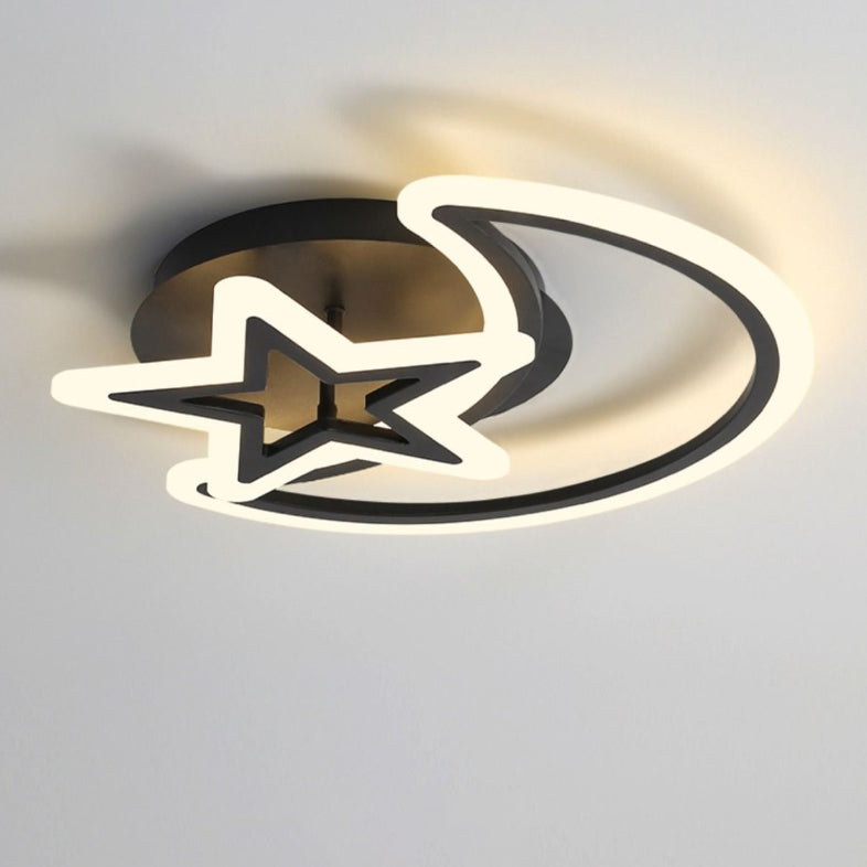 Contemporary Scandinavian Round Square Star Moon Combo Iron Acrylic LED Semi-flush Mount Ceiling Light for Bedroom