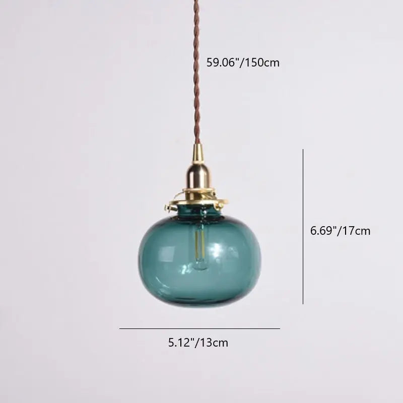 Traditional Vintage Oval Copper Glass 1-light Pendant Light for Bedroom BulbSquare
