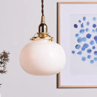 Traditional Vintage Oval Copper Glass 1-light Pendant Light for Bedroom BulbSquare