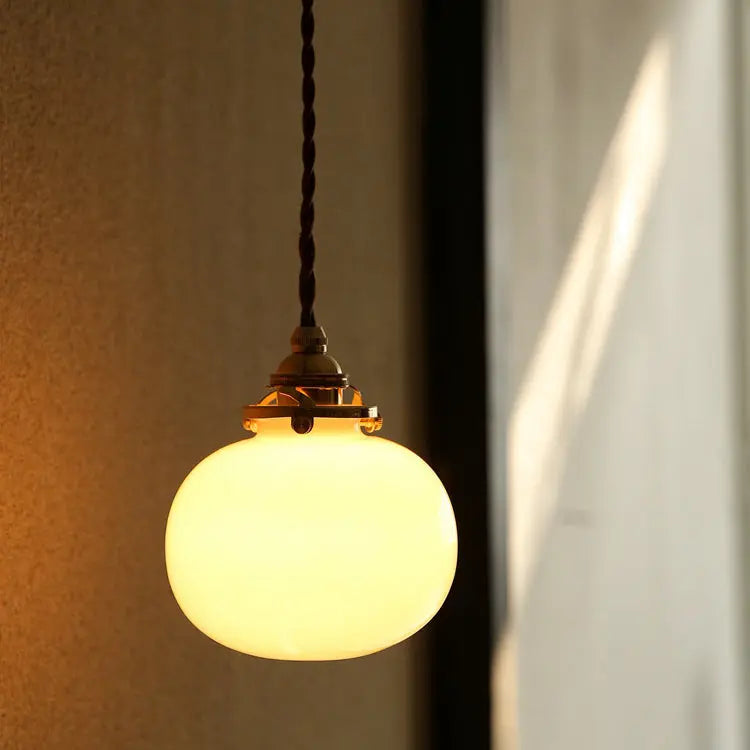 Traditional Vintage Oval Copper Glass 1-light Pendant Light for Bedroom BulbSquare