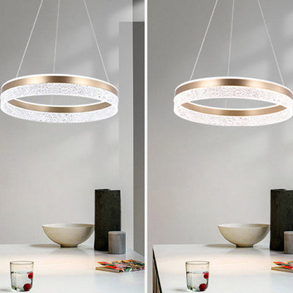 Modern Luxury Circle Hardware Crystal LED Pendant Light For Living Room