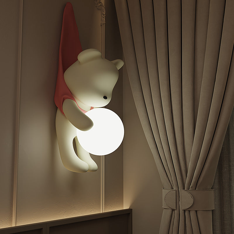 Lumendat Contemporary Creative Cartoon Kids Bear Resin Plastic 1-Light Wall Sconce Lamp For Bedroom Lumendat